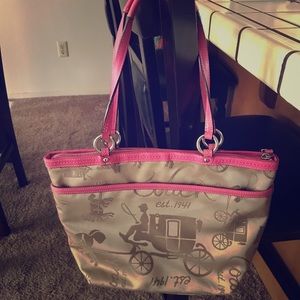 Tan and pink Coach purse